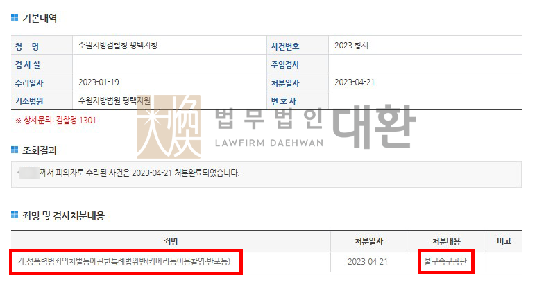 카메라등이용촬영반포등 고소대리 - 동의 있었다고 주장하는 피의자 불구속구공판