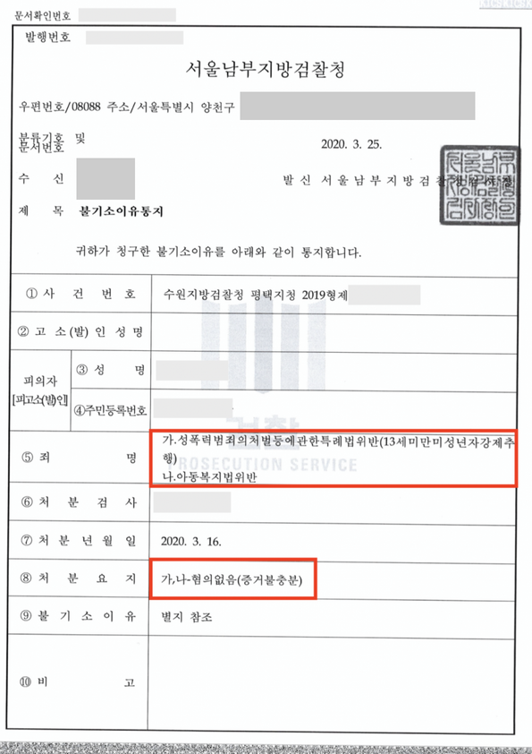 성폭력범죄의 처벌 등에 관한 특례법 위반(13세 미만 미성년자 강제추행) 으로 고소당한 사례